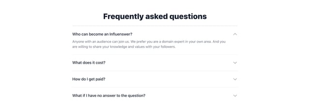 Influenswer FAQ Accordion Preview