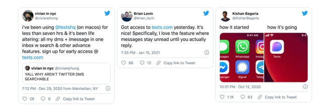 Texts Testimonial Tweets Preview