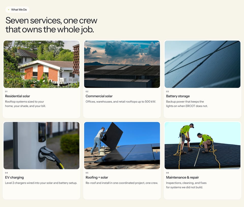 Services List section on Solarix section design