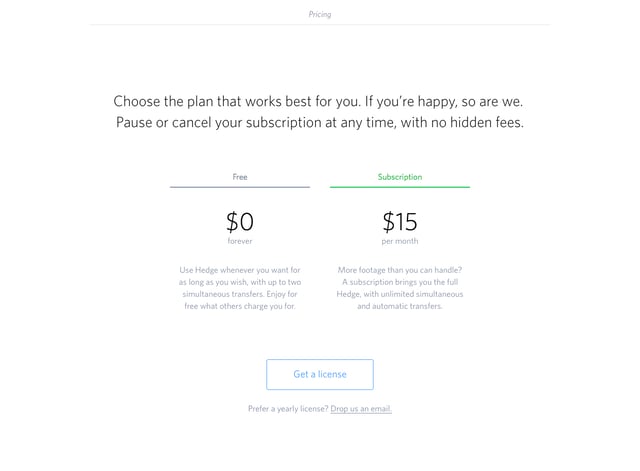 Hedge for Mac Pricing Table Preview