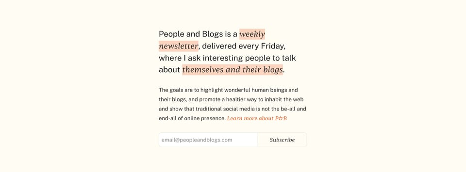 Newsletter section on People and Blogs section design