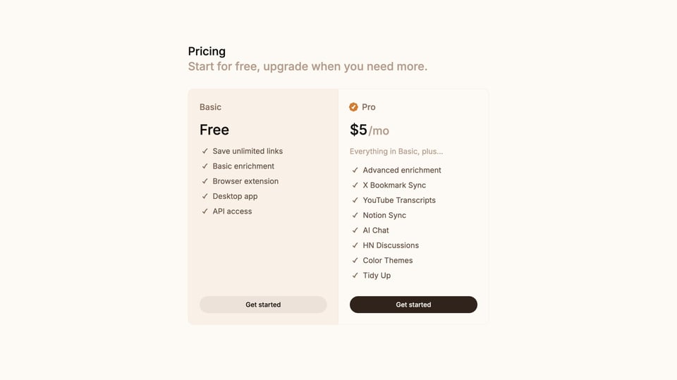 Pricing Table section on Shiori section design