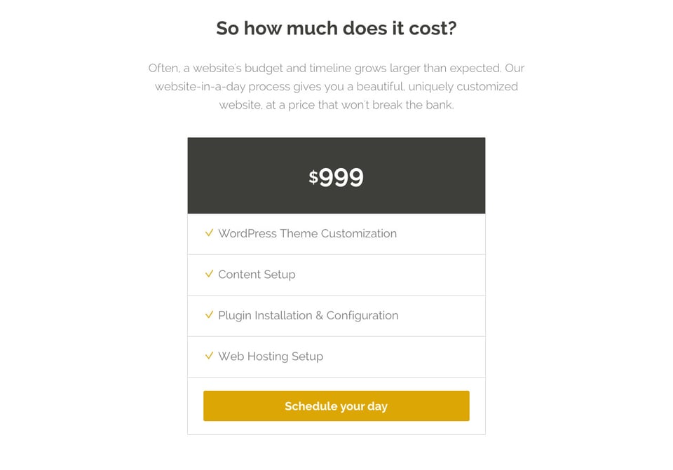 Pricing Table section on wptheory section design