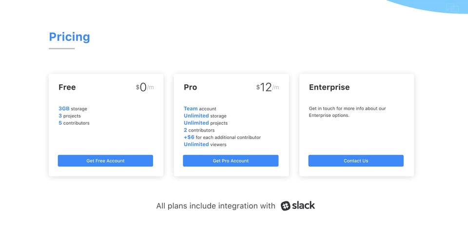 Pricing Table section on Plant section design