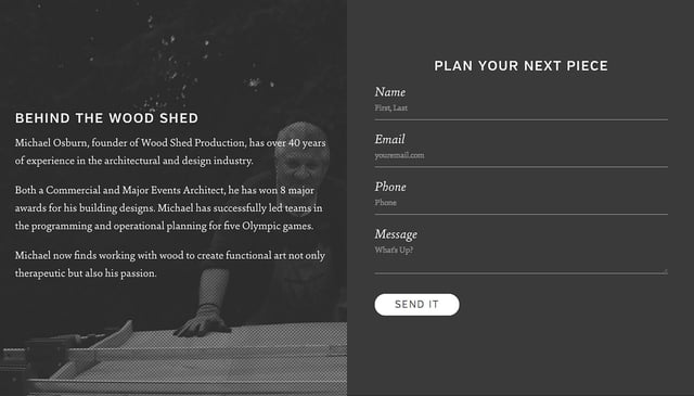 Wood Shed Production Contact Form Preview