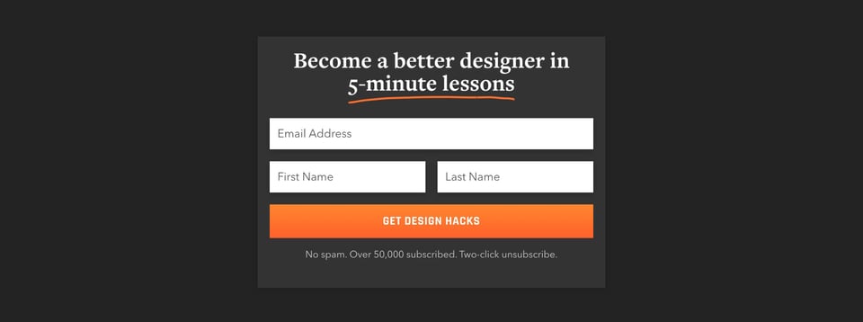 Newsletter section on Design Hacks section design