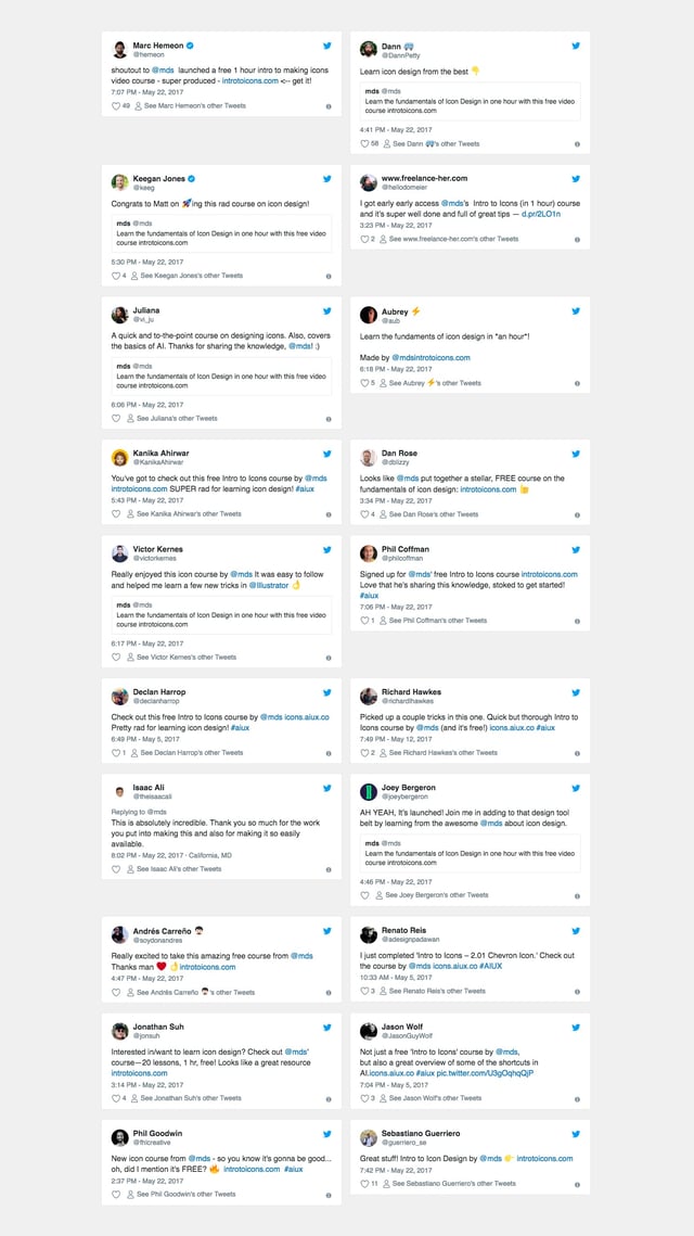 Intro to Icons by MDS Testimonial Tweets Preview