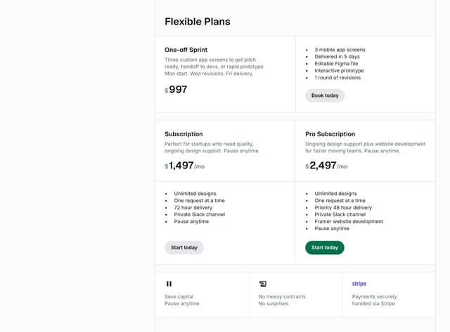 Speed Dial Design Pricing Table Preview