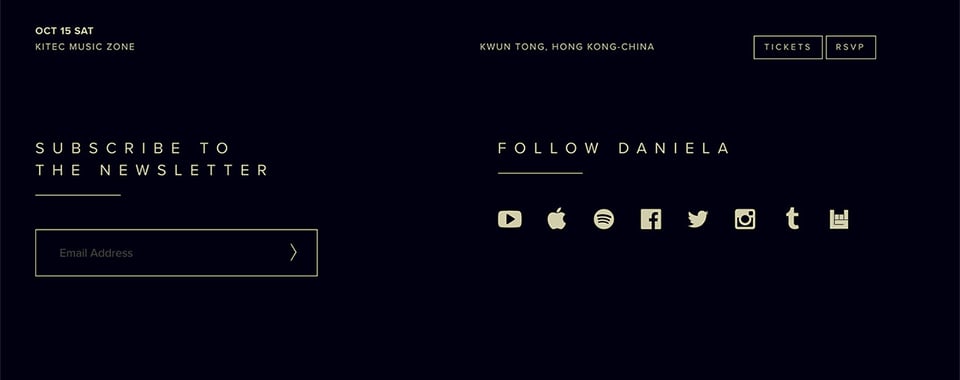 Newsletter section on Daniela Andrade – Shore EP section design