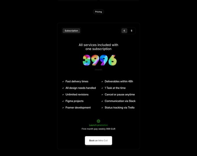 Konfekt Studio Pricing Table Preview