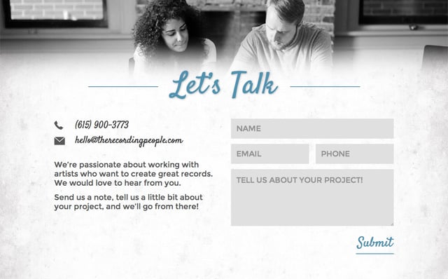 The Recording People Contact Form Preview