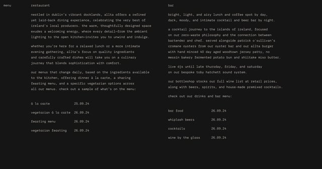 Allta Food & Drinks Menu Preview