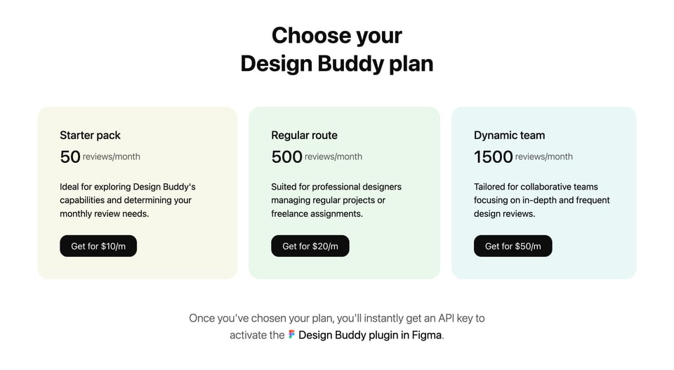 Pricing Table section on Design Buddy section design