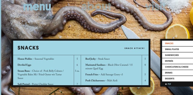 Pen & Quill Food & Drinks Menu Preview