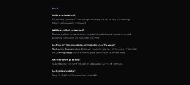 Tailwind Connect 2023 FAQ Grid Preview