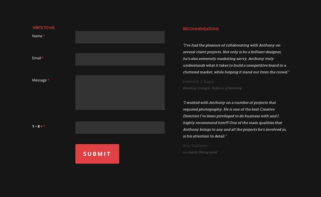 Anthony Wiktor Contact Form Preview