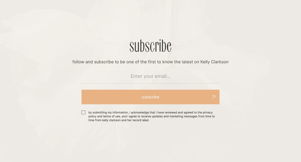 Newsletter section on Kelly Clarkson section design