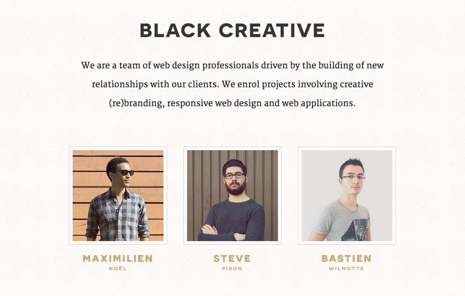 Team section on Black Creative section design