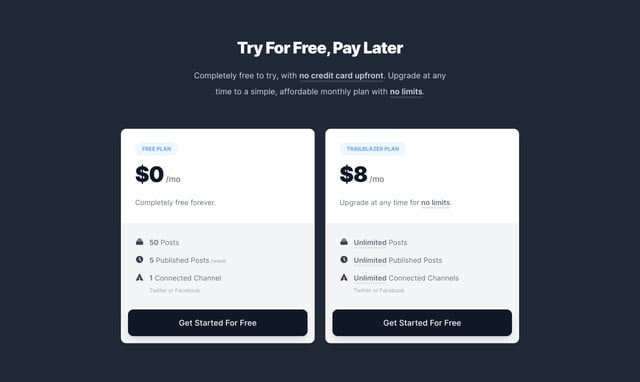 Postaside Pricing Table Preview