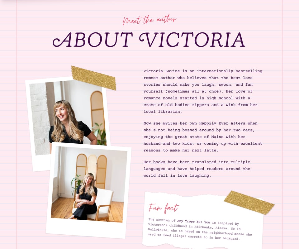 Biography section on Victoria Lavine section design