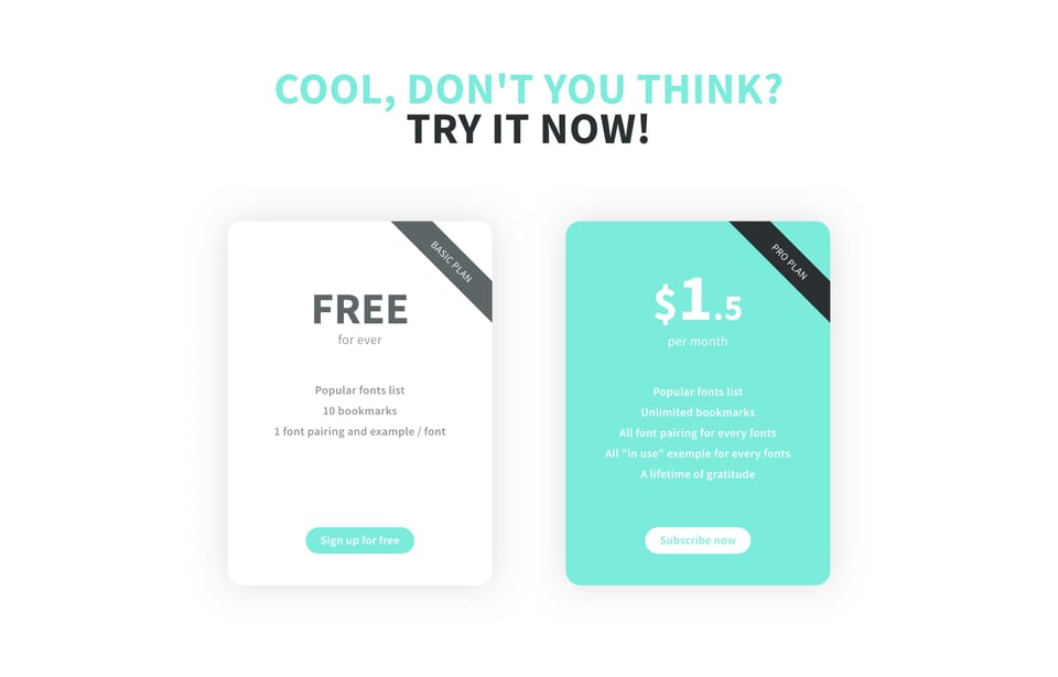 Pricing Table section on FontFace Dojo section design
