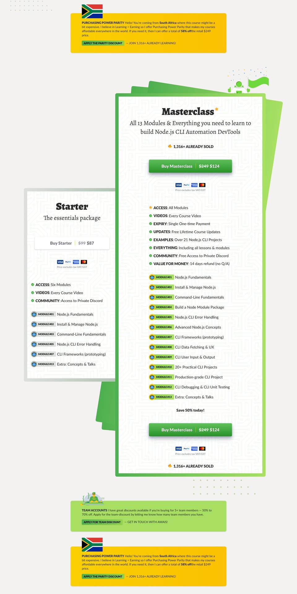 Pricing Table section on Node.js CLI section design