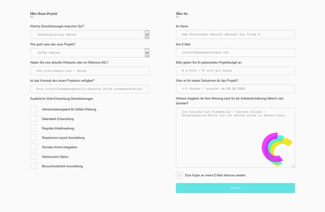 Talking Colors Web Design Studio Contact Form Preview