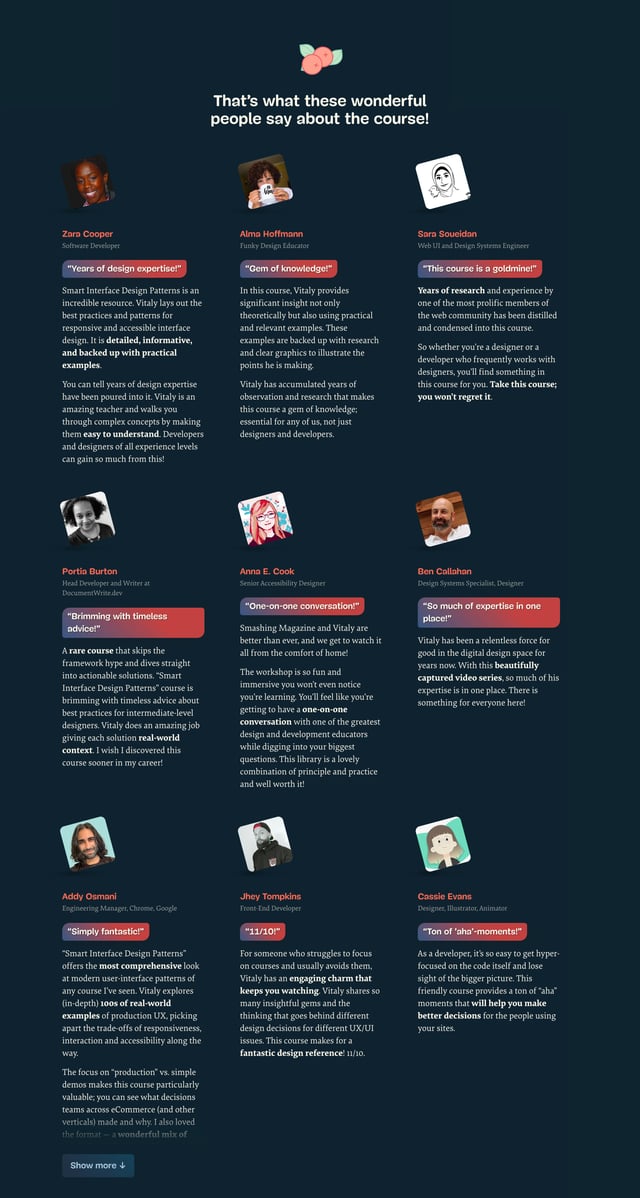 Smart Interface Design Patterns Testimonials Preview