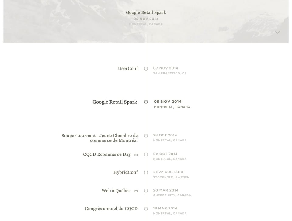 Timeline section on Jonathan Lavoie-Levesque section design