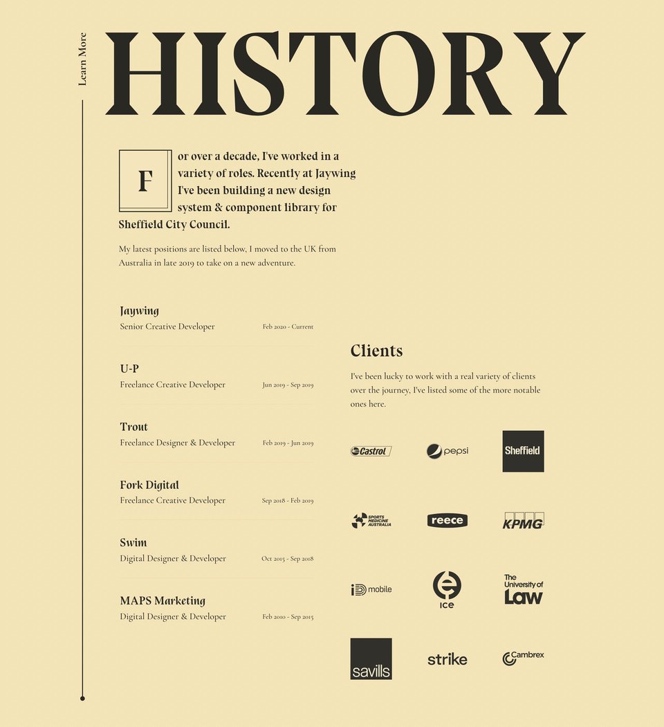 Timeline section on Jacob Leech section design