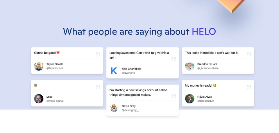 Testimonial Tweets section on HELO section design