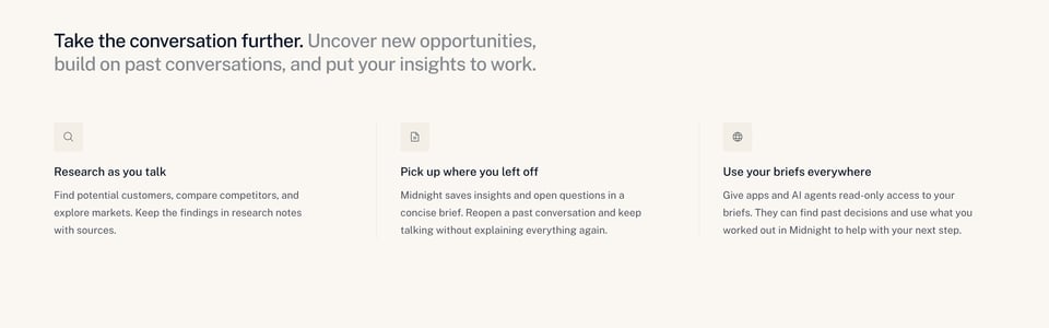 Benefits section on Midnight section design