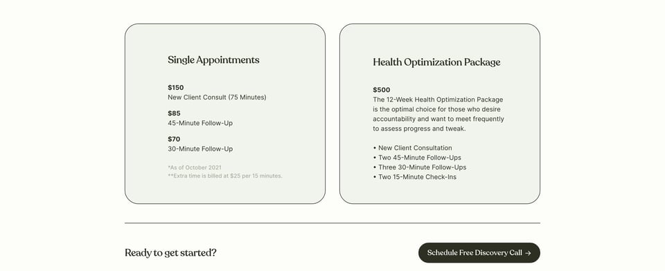 Pricing Table section on Wholehearted section design
