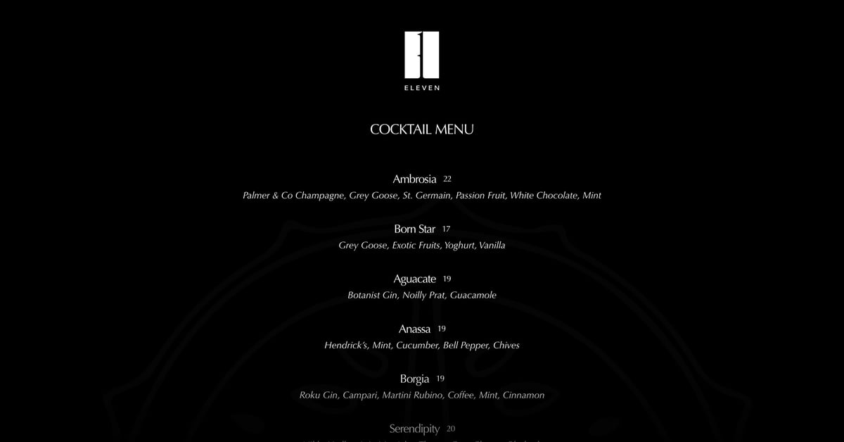 Sample Set Menuclub Food & Drinks Menu Section Examples