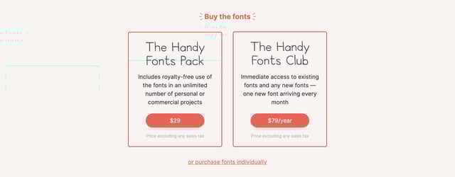 Handy Fonts Pricing Table Preview