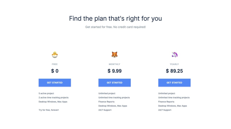 Pricing Table section on Flowmagic section design
