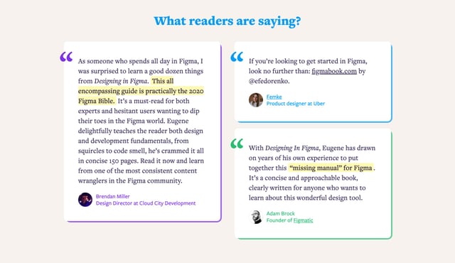 ‘Designing in Figma’ Book Testimonials Preview