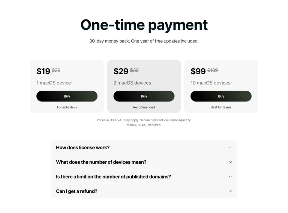 Pricing Table section on LocalCan section design