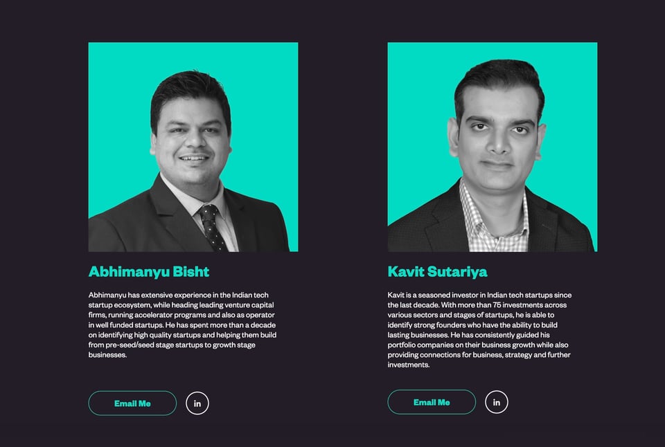 Team section on CapFort Ventures section design