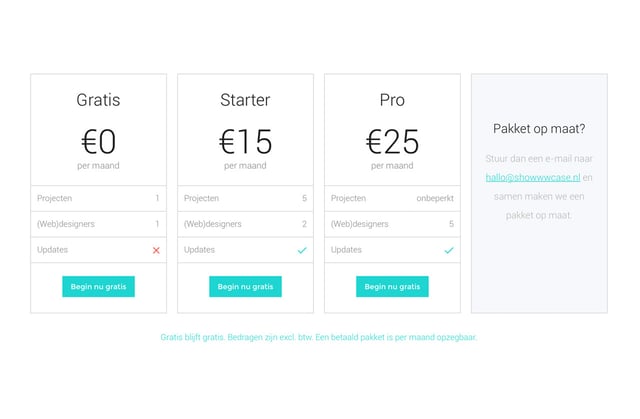 Showwwcase Pricing Table Preview