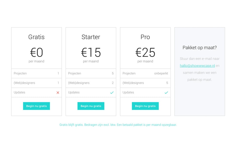 Pricing Table section on Showwwcase section design