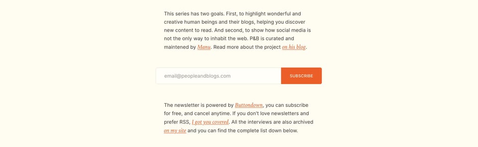 Newsletter section on People and Blogs section design