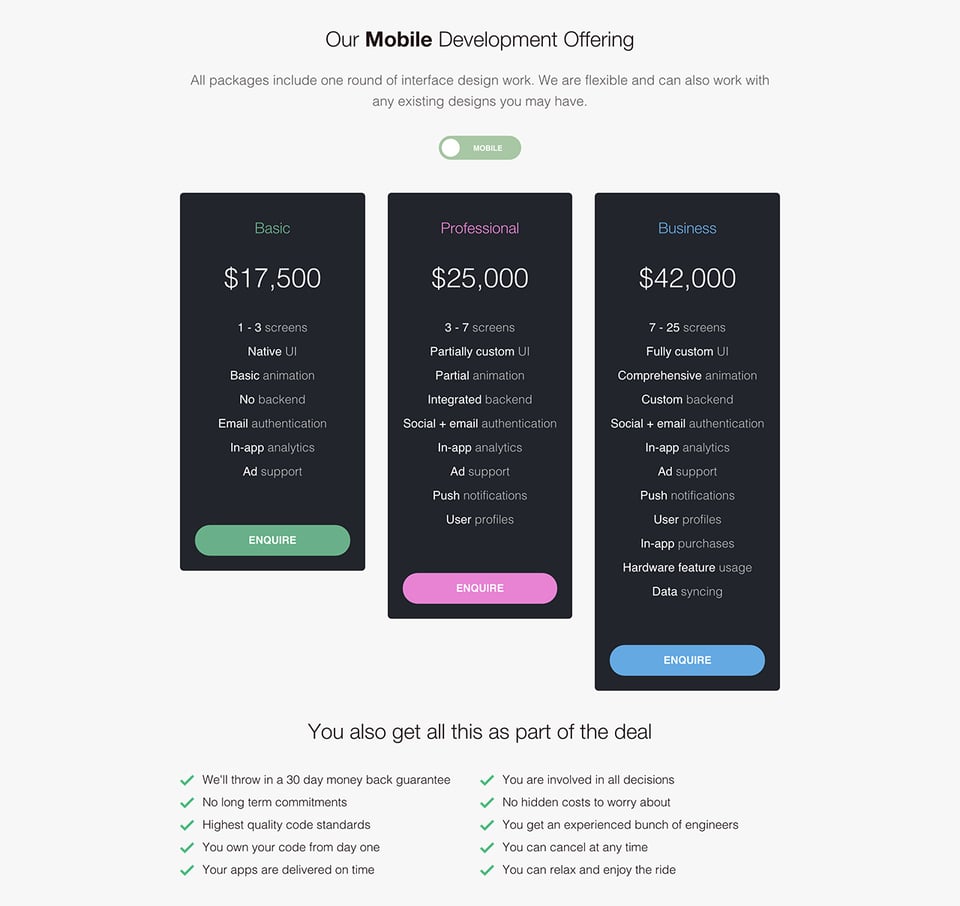 Pricing Table section on Machine Republic section design