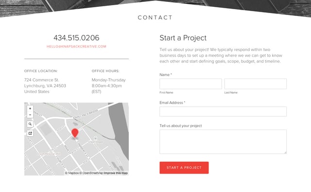Knapsack Creative Co. Contact Form Preview