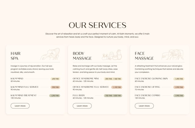 Kalm Moments Pricing Table Preview