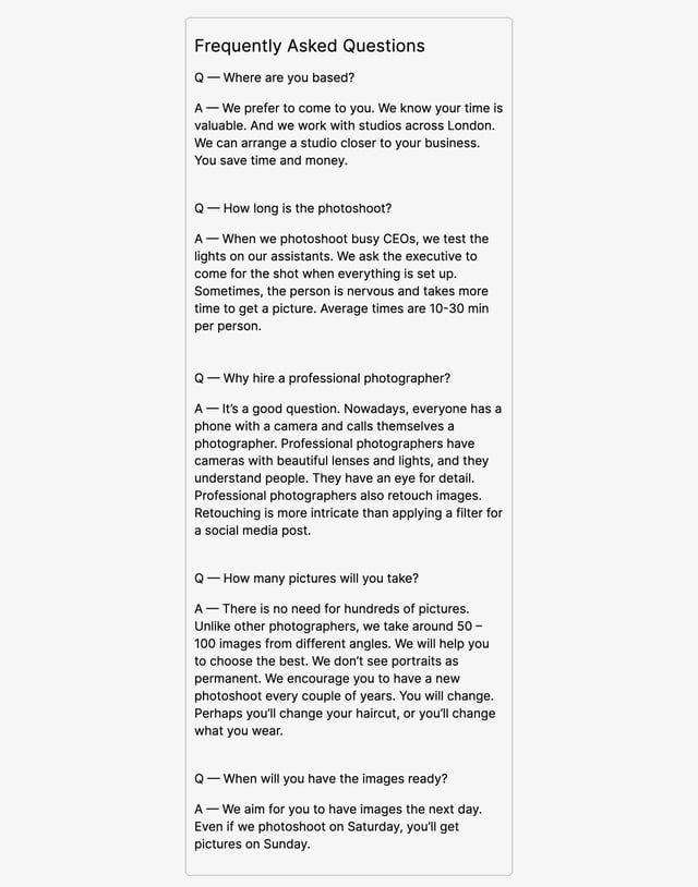 Company Portraits FAQ Grid Preview