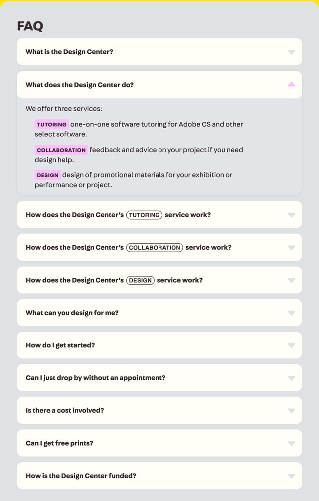 The Design Center FAQ Accordion Preview