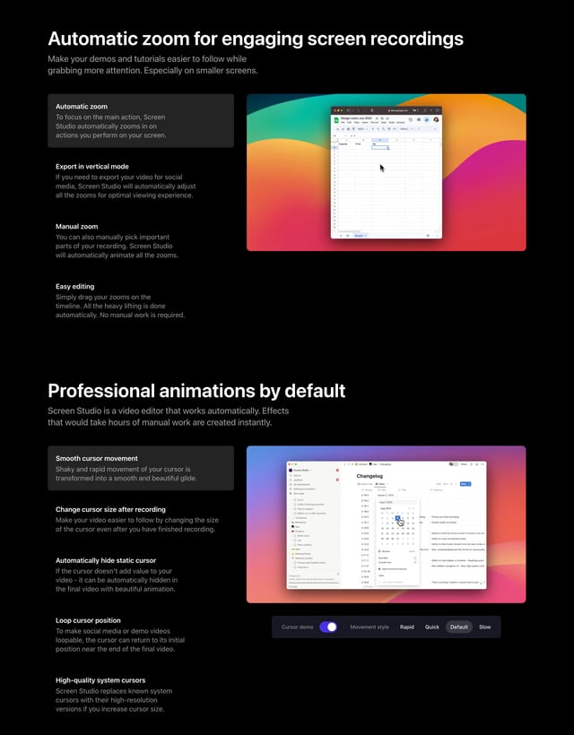 Screen Studio Feature Carousal Preview