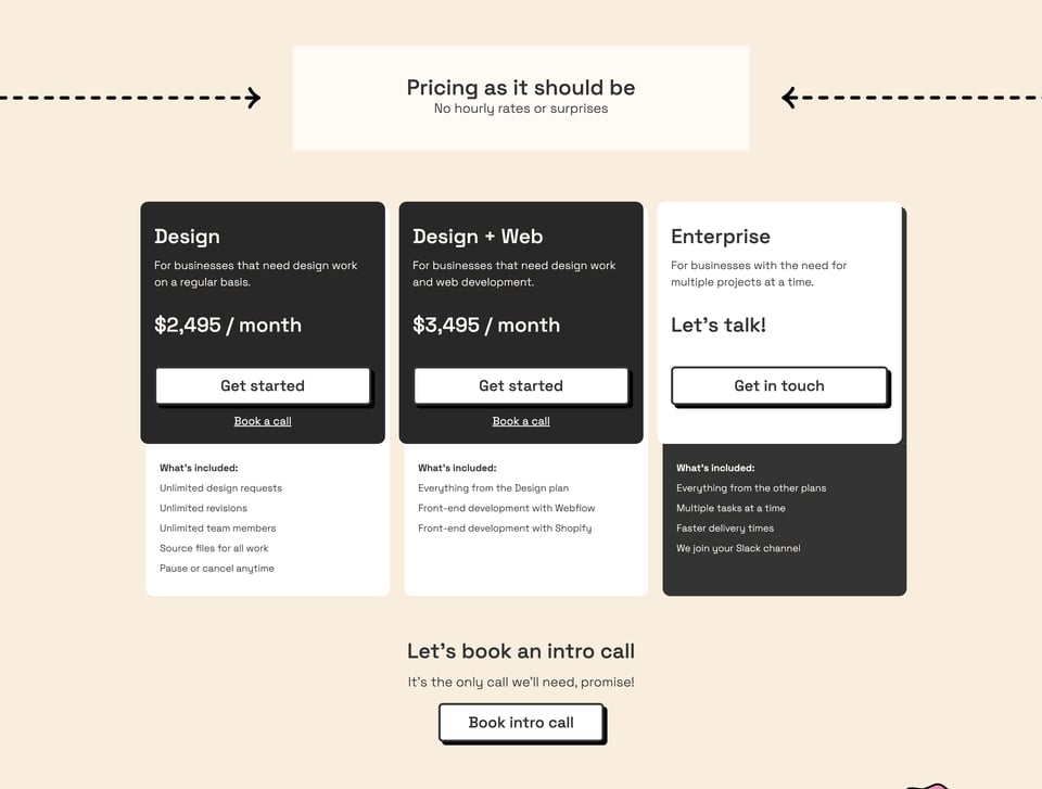 Pricing Table section on Edi & P section design