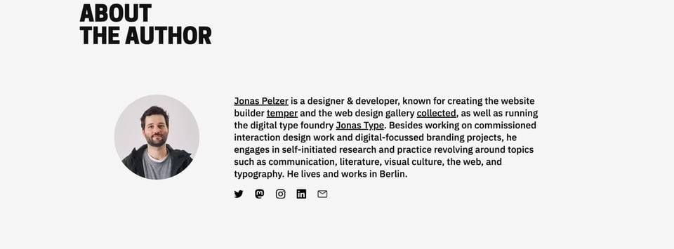 Biography section on slideFrame section design